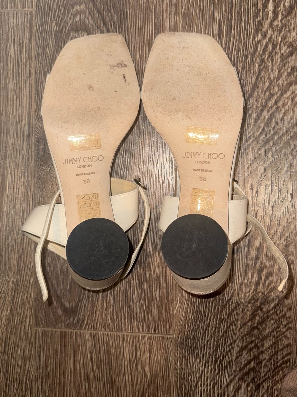 Jimmy Choo Cream Leather Block-Heel Sandal - Picture 5 of 7